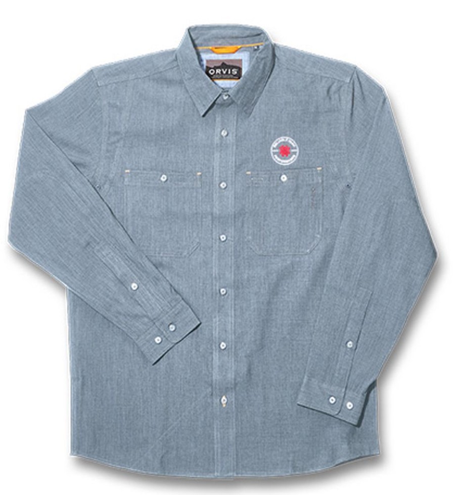 General Spyderco | Orvis® Men'S Tech Chambray Work Shirt Blue Long Sleeve